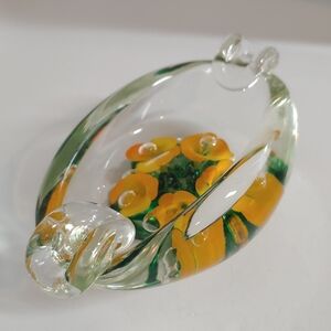 Joe St. Clair Glass Ashtray Floral Paperweight